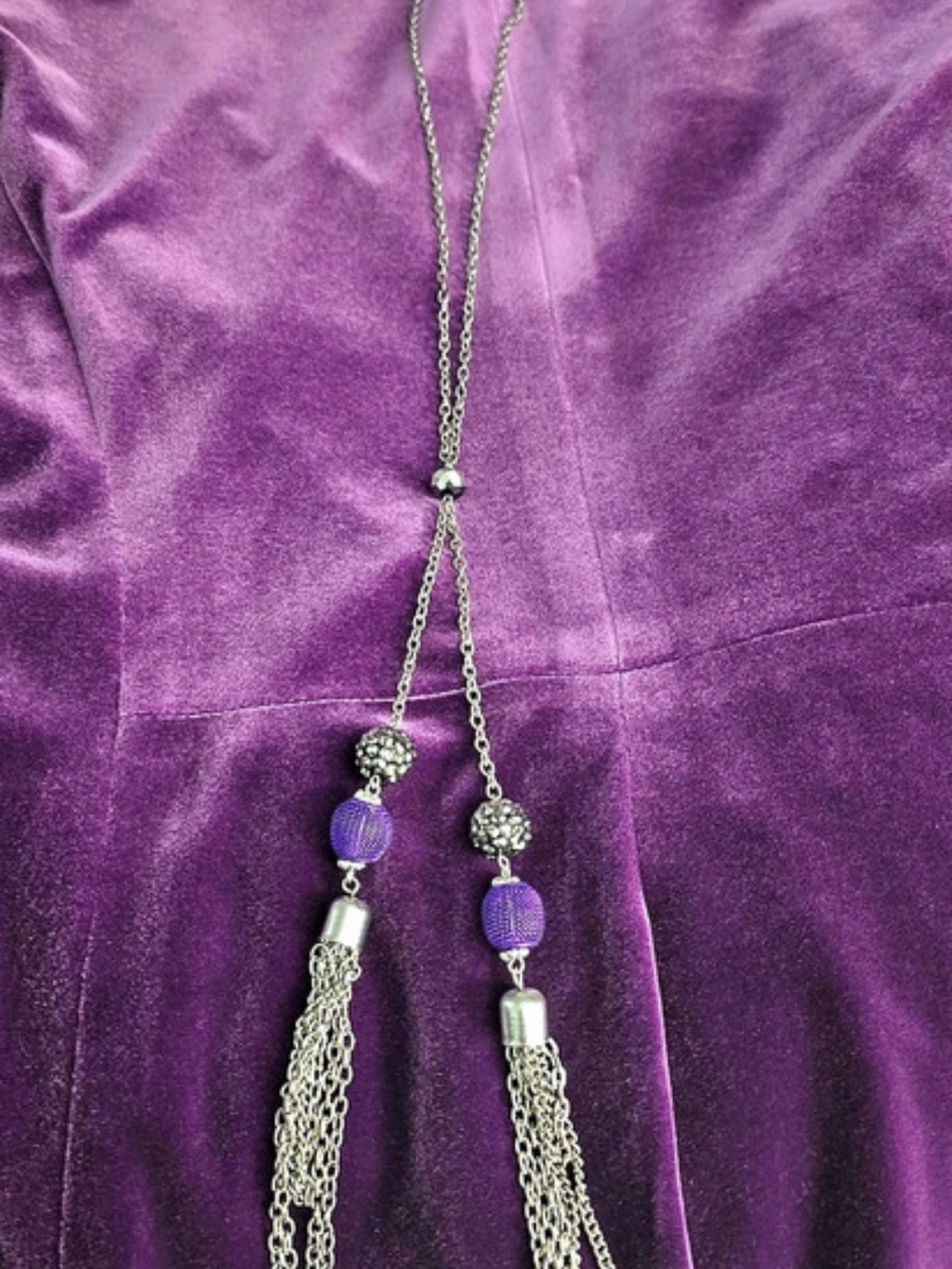 Purple & Silver Tassel Necklace Like New